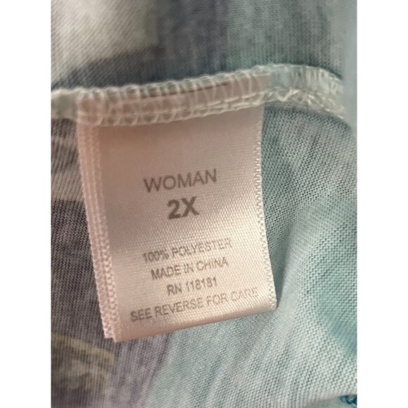 Dressbarn Women’s 2X Boho Peasant Top – Blue Paisley Smocked Flutter Sleeve Blou - Picture 5 of 7